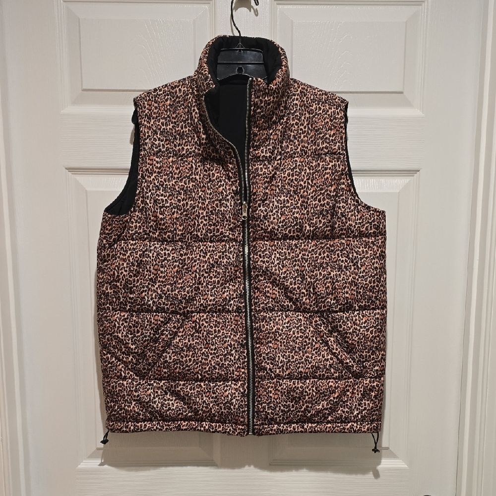 Katydid Reversible Animal Print/Black Puffer Vest